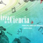 Cartel Area de la Ciencia 2025 - Tonos turquesas y simbolos cientificos alrededor de las letras